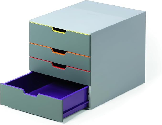 Durable Varicolor 4 Drawer Unit - Gray Desktop Drawer Set with 4 Color Coded Draws - Letter to Folio Size Files - Perfect for Storing Documents and Paper Work by DURABLEOfficeProducts