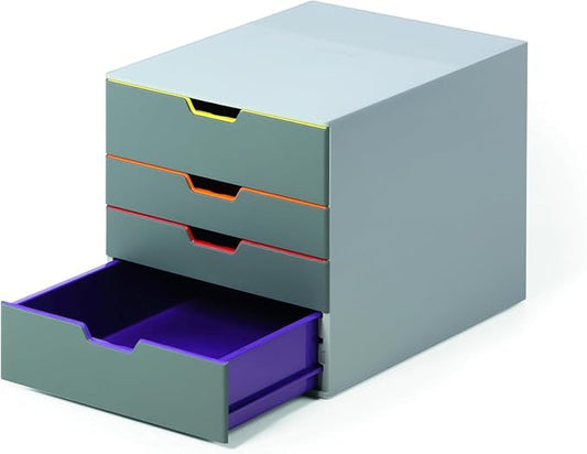 Durable Varicolor 4 Drawer Unit - Gray Desktop Drawer Set with 4 Color Coded Draws - Letter to Folio Size Files - Perfect for Storing Documents and Paper Work by DURABLEOfficeProducts