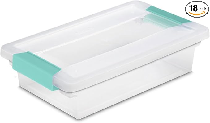Sterilite Clip Box, Stackable Clear Plastic Bins- Small, 18-Pack | Storage Containers with Latching Lids for Writing, Arts or Crafts Supplies - Home, Office, Classroom & Workshop Organization by Sterilite