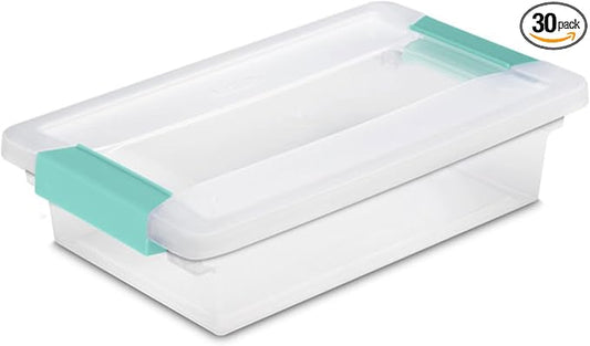 Sterilite Clip Box, Stackable Clear Plastic Bins- Small, 30-Pack | Storage Containers with Latching Lids for Writing, Arts or Crafts Supplies - Home, Office, Classroom & Workshop Organization by Sterilite