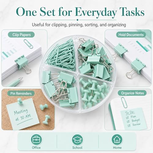 Paper Clips Binder Push Pin Set, Assorted Sized Binder Clips - Image 5