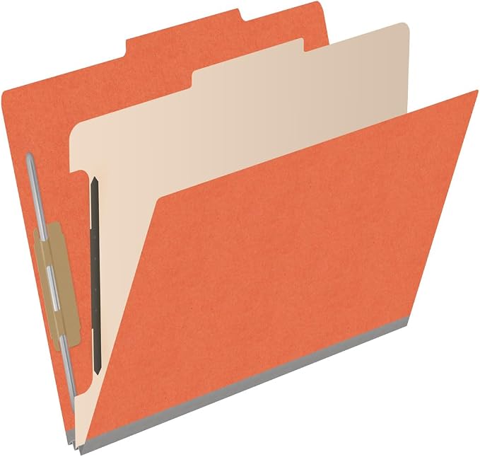 Heavy Duty End Tab Color Folders, 2/5 Cut ROC Top Tab, Letter Size, 1 Divider, Orange (Box of 10) - Image 2