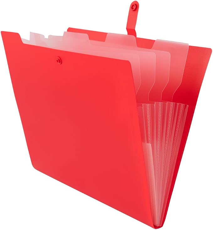 JAM PAPER Slim Expanding File Folder - 5 Pocket Plastic File Folder – Snap Closure - 9 x 11 1/2 - Red - Sold Individually by JAMPaper