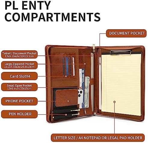 YIWEN Leather Portfolio with Handle, Zippered Front Pocket and Clip - Image 6
