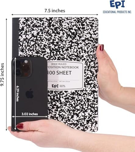 5040 Pack (Pallet) EPI Wide Ruled Composition Notebook Bulk, 200 pages (100 Sheets), 9-3/4 x 7-1/2, Black Marble, Bulk School Supplies, Heavy Duty, Durable Office Notebooks, Sturdy Sewn Binding - Image 4