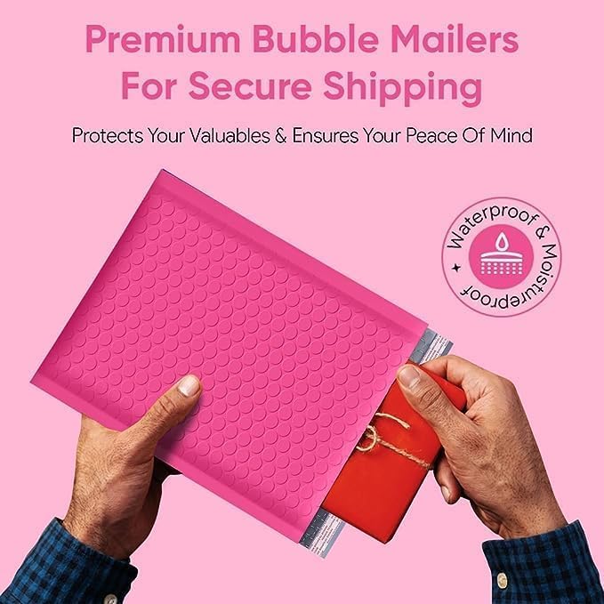 Hot Pink Bubble Mailers 14.50x20, Poly Padded Envelopes #7, 100 Pack - Image 4