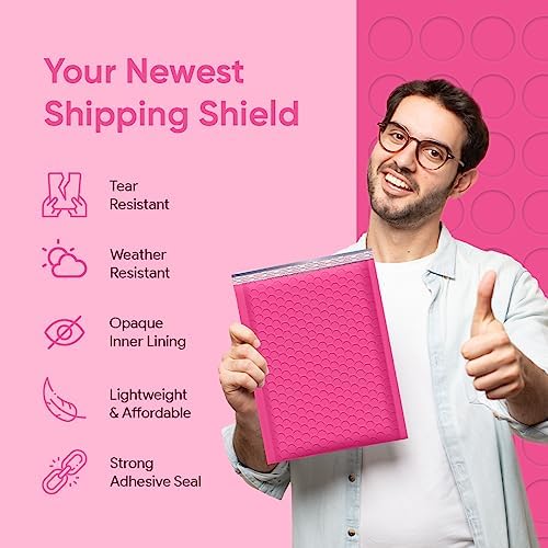 Hot Pink Bubble Mailers 9.5x14.5, Poly Padded Envelopes #4, 100 Pack - Image 4