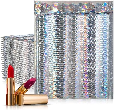 Metallic Bubble Mailers 5 x 9 Inch Holographic, Self Seal Closure, 3/16 Inch Cushioning, Padded Shipping Envelopes Pack of 200 by AMIFF