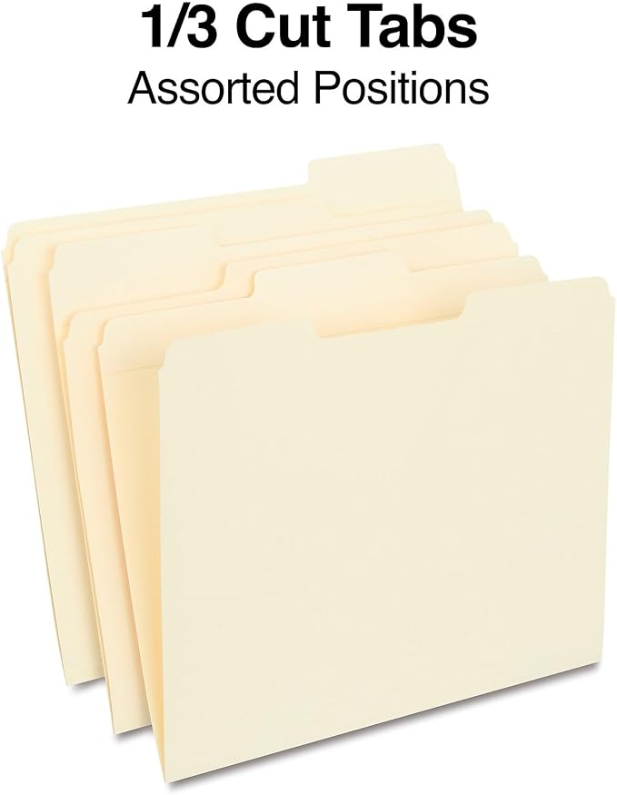 Staples 30% Recycled Reinforced File Folders, Letter Size, 1/3‑Cut Tabs, Manila, Durable Eco‑Friendly Paper Stock, 100/Box - Image 3