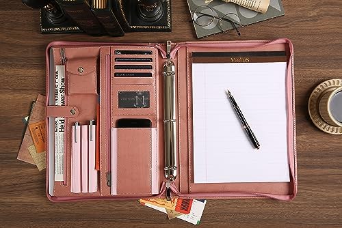 Pink Leather Padfolio for Women, Business Leather Binder 3 Ring Portfolio, Personalzied Leather Portfolio Binder (Pink, Custom) - Image 4