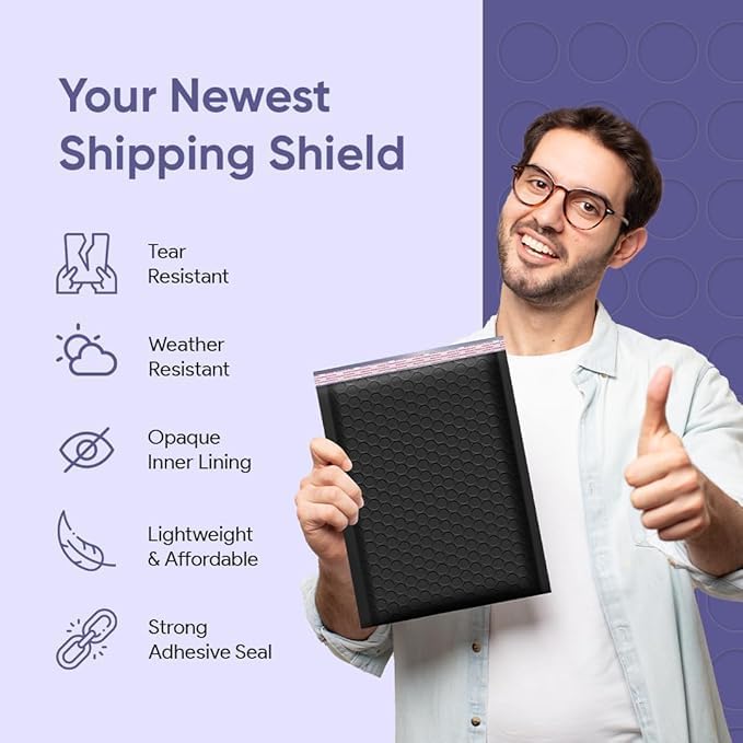 Black Bubble Mailers 12x15, Self Seal Poly Padded Envelopes, 50 Pack - Image 4