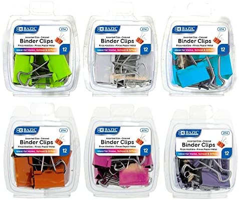 BAZIC Binder Clips Assorted Size & Color, Small Medium Large Paper Clamps Paper Clip, Paperclips for Office Home (12/Pack), 144-Packs by BAZICProducts