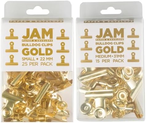 JAM PAPER Metal Bulldog Clips Combo Pack - Small & Medium - 22mm & 31mm - Gold - 40/Pack - Image 2