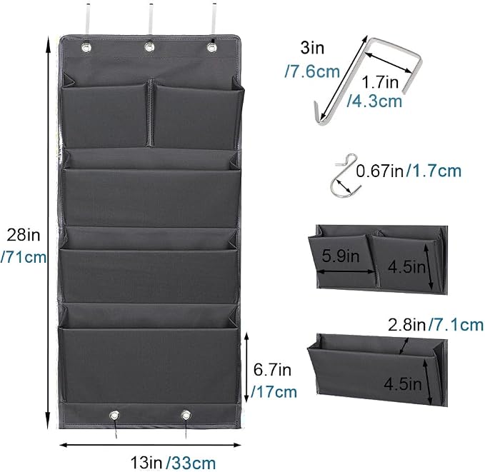 5 Pockets Over the Door File Organizer Wall Hanging File for Office Home | Hanging Storage with Hooks, Wall Mount Folders Document Holder for Notebooks, Paper, Mails, Filing, Supplies, Closets (Gray) - Image 2