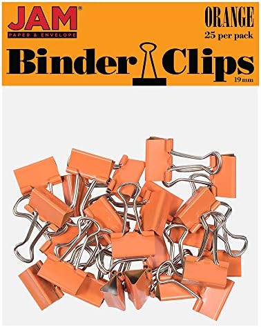 JAM PAPER Colorful Binder Clips - Small - 3/4 Inch (19 mm) - Orange Binderclips - 25/Pack by JAMPaper