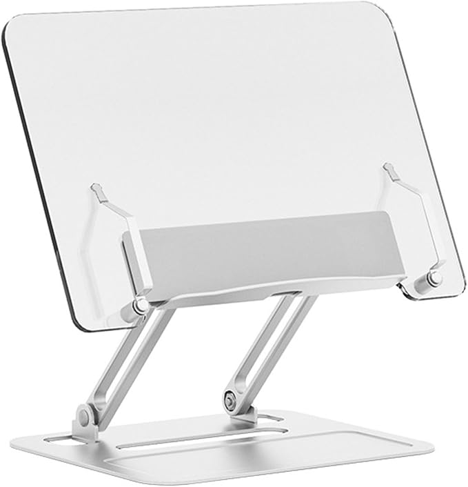 Adjustable Desktop Book Stand, Aluminum Reading Document Holder with Foldable Base, Book Holder, Foldable Desktop Riser for Laptop, Recipe, Textbook (Silver) by DoMyfit