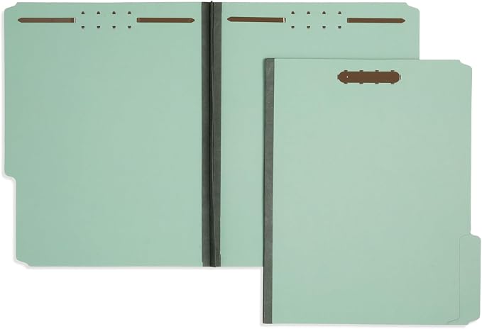 Blue Summit Supplies 25 Pressboard Fastener Folders, Letter 1", Gray Green | Heavy-duty 25pt pressboard, 1 in expansion, 1/3 top tab, embedded fasteners, for reports, files, and records - Image 3
