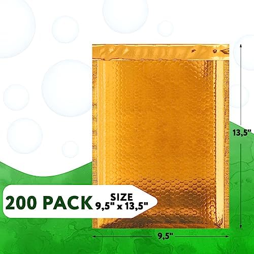 Metallic Bubble Mailers, Gold Glossy Padded Envelopes 9.5 x 13.5 Inches, Cushion Bubble Shipping Bags, Self Seal Mailing Envelopes, Pack of 200 - Image 2