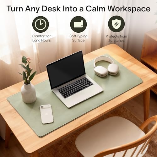 Nordik Felt and Leather Desk Mat - Dual Layer Willow Haze Sage 35 x 17 in - Image 6