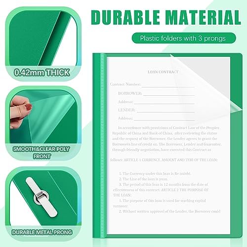 Teling 72 Pack Clear Front Report Covers with 3 Prong Fasteners, Green - Image 3