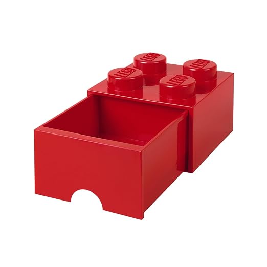 LEGO Brick with 4 Studs and 1 Drawer 9.84 x 9.84 x 7.09 in Red | Stackable Storage Box Storage with Lid Toy Organization Home Decor Office Kids Room - Image 4