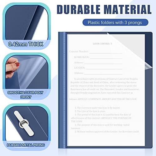 Teling 48 Pcs Clear Front Report Covers with 3 Prong Fasteners, Navy Blue - Image 3