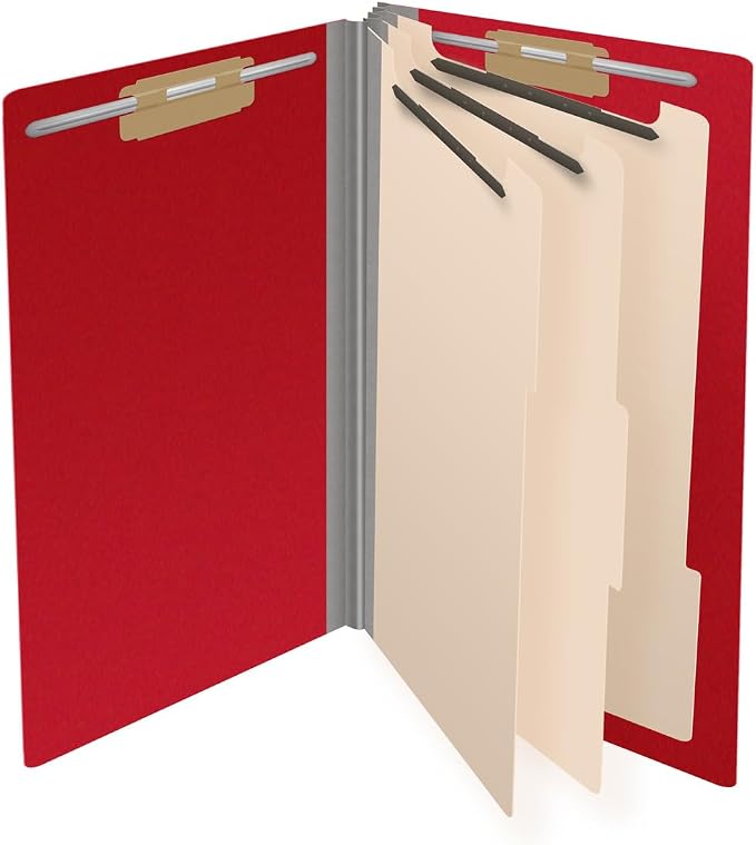 Pressboard Classification Folders, Full Cut End Tab, Legal Size, 3 Dividers, Deep Red (Box of 10) - Image 4