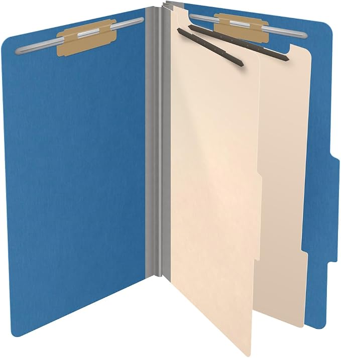 25 Pt. Pressboard Classification Folders, 2/5 Cut ROC Top Tab, Legal Size, 2 Dividers, Royal Blue (Box of 10) - Image 4