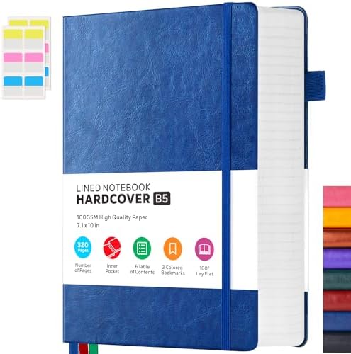 Leather Lined Notebook Journal, 320 Pages Hardcover Notebook Journals for Writing Women & Men, B5 (7.1'' X 10'') College Ruled Notebook with 100GSM Thick Paper for School Work Organization, Dark Blue by FOCUSDAY