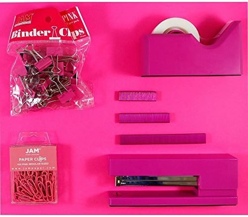 JAM PAPER Office Starter Kit - Pink - Stapler, Tape Dispenser, Staples, Paper Clips & Binder Clips - 5/Pack - Image 3