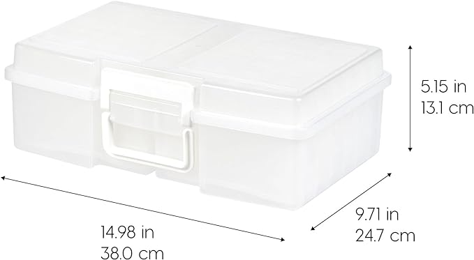 IRIS USA Photo Storage Box |Made in USA| 12 Cases - (2-Pack) - Clear | Fits 4" x 6" Pictures / Built-In Handle / Organizing Containers for Tasks, Stickers, Ephemera & Flashcards - Image 3