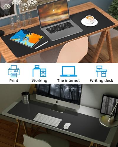 Leather Desk Pad Protector, Office Desk Mat, Large Mouse Pad, Non-Slip PU Leather Desk Blotter, Laptop Desk Pad Desk Accessories for Office and Home (Black, 40" x 17") - Image 5