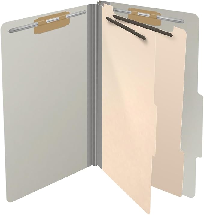 25 Pt. Pressboard Classification Folders, 2/5 Cut ROC Top Tab, Legal Size, 2 Dividers, Light Gray (Box of 10) - Image 4
