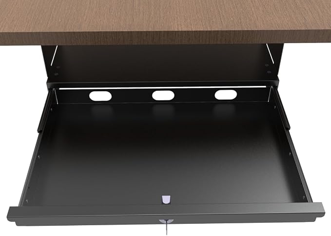 17-inch-wide Lockable Under-Desk Pull-Out Drawer | 1.9“ High Office Storage Organizer with Cable Management for Standing Desks with a Crossbar less than 3.2" High, 12 Inch Deep - Image 5