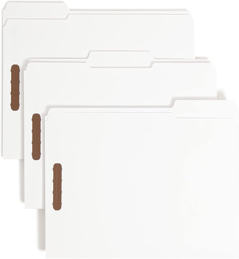 Smead Fastener File Folders, Reinforced 1/3-Cut Tabs, 2 Fasteners, Letter Size, White, 50 per Box (12840) by SMEAD