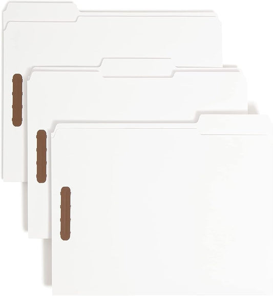 Smead Fastener File Folders, Reinforced 1/3-Cut Tabs, 2 Fasteners, Letter Size, White, 50 per Box (12840) by SMEAD