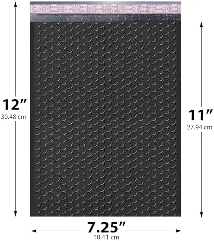 Jet Black Bubble Mailers 7.25x12 Poly Padded Envelopes #1, 100 Pack - Image 2