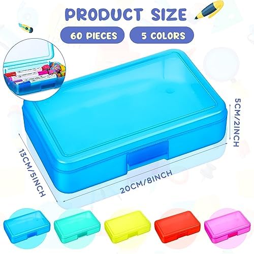 Honoson 60 Pcs Hard Plastic Pencil Case Bulk 8 x 5 x 2 Inch Clear Pencil Box Utility Crayon Storage Box Multi Purpose Organizer for Pens Pencils Office Supplies(Colorful) - Image 2