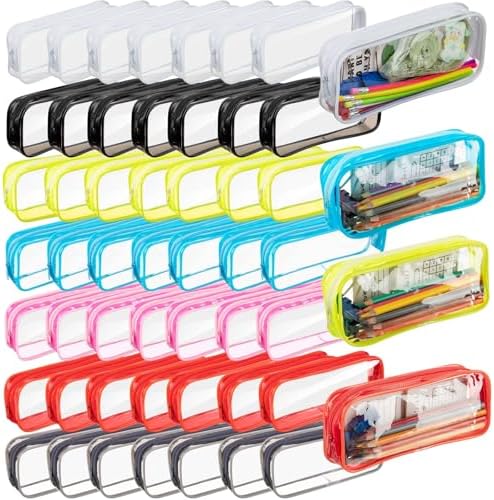 Fainne 50 Pcs Clear Pencil Pouch Bulk 7.87x1.38 Zipper Bag, Multi Color by Fainne