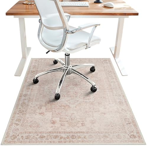 48"x60" Office Chair Mat for Hardwood Floor, Non-Slip Washable Light Pink by BESBLEE