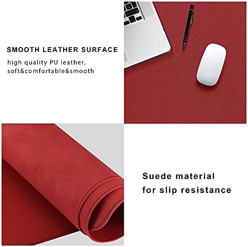 ZORESYN PU Leather Desk Mat 78.7 x 35.4 Inch Red - Image 3
