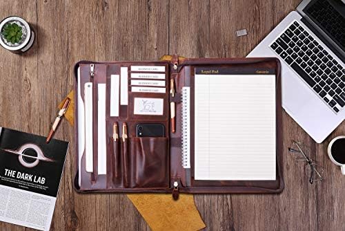 Genuine Leather Professioal Business Portfolio Padfolio Folder with Zipper for Men and Women,Work Portfolio for Letter Size Notepad, for Meeting and Travel, Oil Wax - Image 3