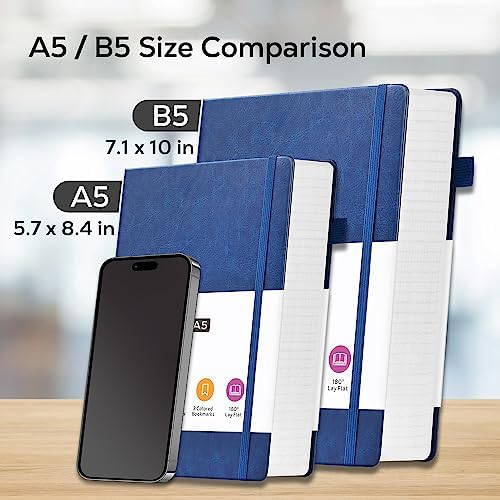 Leather Lined Notebook Journal, 320 Pages Hardcover Notebook Journals for Writing Women & Men, B5 (7.1'' X 10'') College Ruled Notebook with 100GSM Thick Paper for School Work Organization, Dark Blue - Image 5