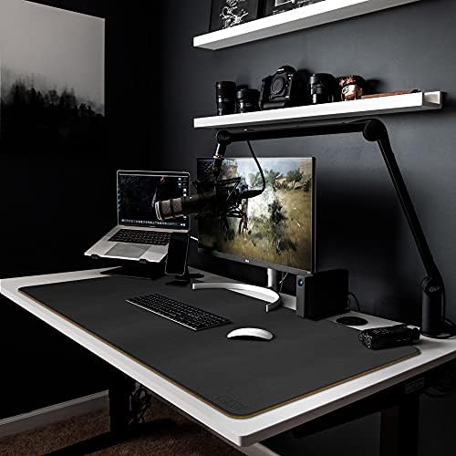 Cacoy 48"x24" Dual-Sided Desk Pad Blotter, Cork & PU Leather Desk Mat,Black - Image 2