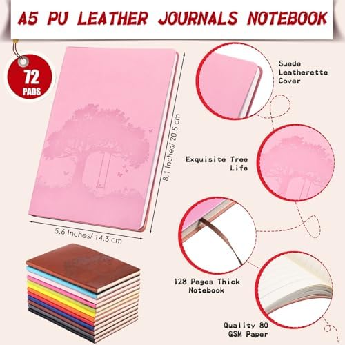 TaoBary A5 PU Leather Journals Bulk Colorful Tree Journal Notebook Soft Leather Cover Lined Ruled Writing Notebook for Back to School Office Group Team Volunteer(Bright Colors,72 Pcs) - Image 2