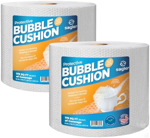Bubble cushion Wrap for Packing & Moving - 12" Width X 175 FT - Bubble cushion Wrap for Moving, Extra Protection Packaging Boxes & Mailers, Perforated Every 12 IN, Clear Cushioning Wrap (2 pack) by Sagler