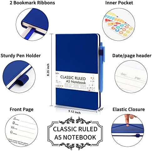 feela 24 Pack Journal Notebook for Work, Business Notebook Bulk Hardcover Lined Writing Journal with Pen Holder for Men Women Note Taking, with 24 Black Pens, 120 GSM, 5.1”x8.3”, A5, Navy - Image 2