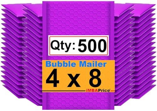 iMBAPrice 500-Pack #000 (4" x 8") Premium Mat Purple Color Self Seal Poly Bubble Mailers Padded Shipping Envelopes (Total 500 Bags) by iMBAPrice