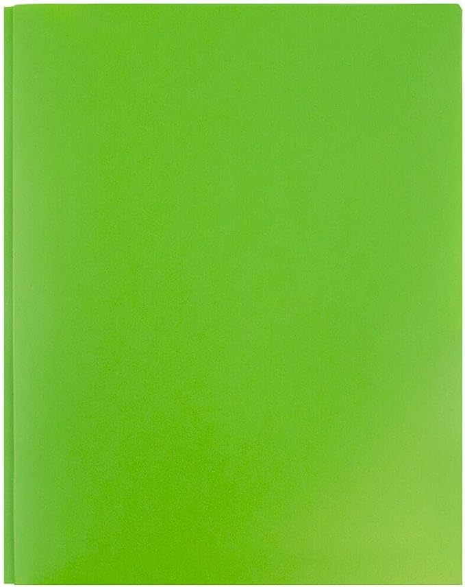 JAM PAPER Plastic 2 Pocket POP Folders - Durable School Folders with Metal Prongs Fastener Clasps - Lime Green - 12/Pack - Image 4