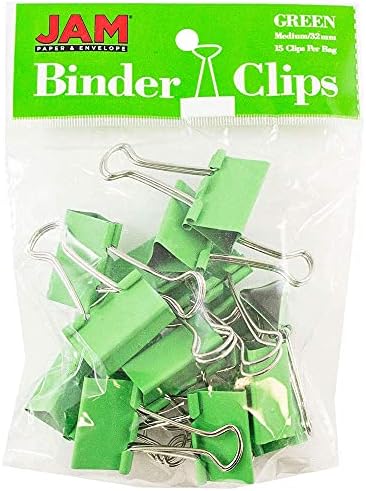 JAM PAPER Colorful Binder Clips - Medium - 1 1/4 Inch (32 mm) - Green Binderclips - 15/Pack - Image 6